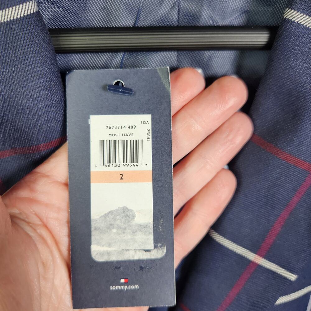 NEW‎ Tommy Hilfiger Blazer Sz 2 Womens Navy Blue Plaid Academia Preppy Old Money - Picture 4 of 16